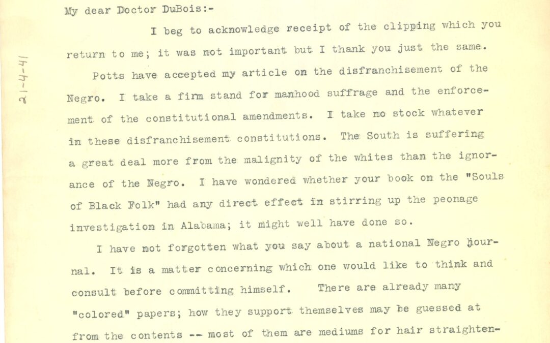 Charles W. Chesnutt to W. E. B. Du Bois, 27 June 1903